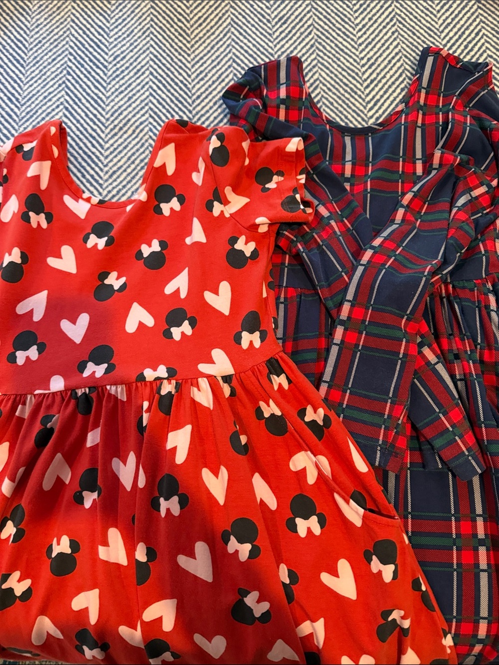 Lot of 2 Hanna Andersson Dresses size 12 Minnie Short Sleeve Plaid Long Sleeve